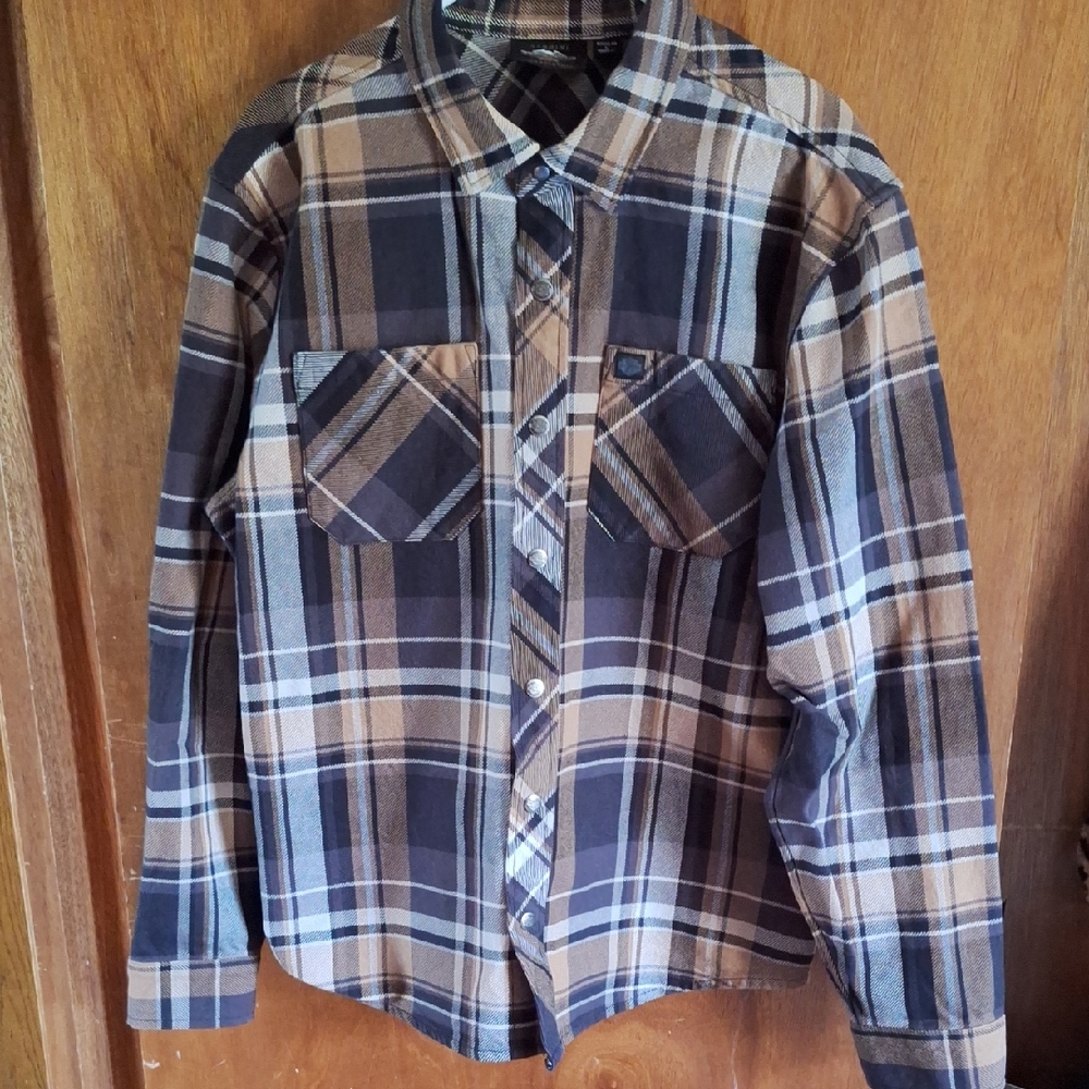 Harley-Davidson Men's Flannel Button-Down Shirt in Brown and Black